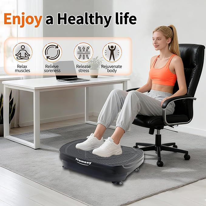 Homesy Vibration Plate Exercise Machine, Vibrating Plate for Lymphatic Drainage, Full Body Shake Platform Board for Home Fitness and Fat Burning, Sport Gym Equipment for Women Men