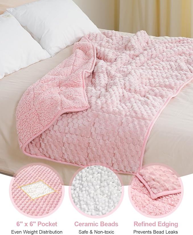 Super Soft Luxury Fleece Sherpa Weighted Blanket for Teens, 5lbs Small Weighted Lap Blanket for Adults, Turtle Shell Fuzzy Warm Throw for Winter, Compact Heavy Blanket for Better Sleep, Pink, 36"x48"