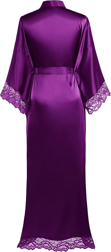 BABEYOND Satin Kimono Robe Silky Long Bridesmaid Wedding Lightweight Bath Robe with Lace Trim