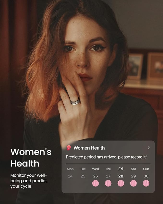 RENPHO Lynx Smart Ring, Size First with Sizing Kit, 7-Day Battery Life, Titanium, Waterproof, Subscription-Free App (Silver, Size 13)