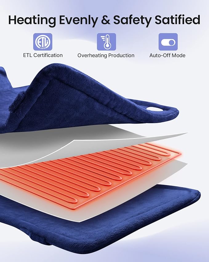 RENPHO Back Heating Pad for Back Pain Relief, Birthday Christmas Gifts for Women Men Mom Dad Grandma, FSA Eligible, Neck and Shoulder Heat Pad, Auto Shut Off, ETL Certified, 24"x33", Dark Blue