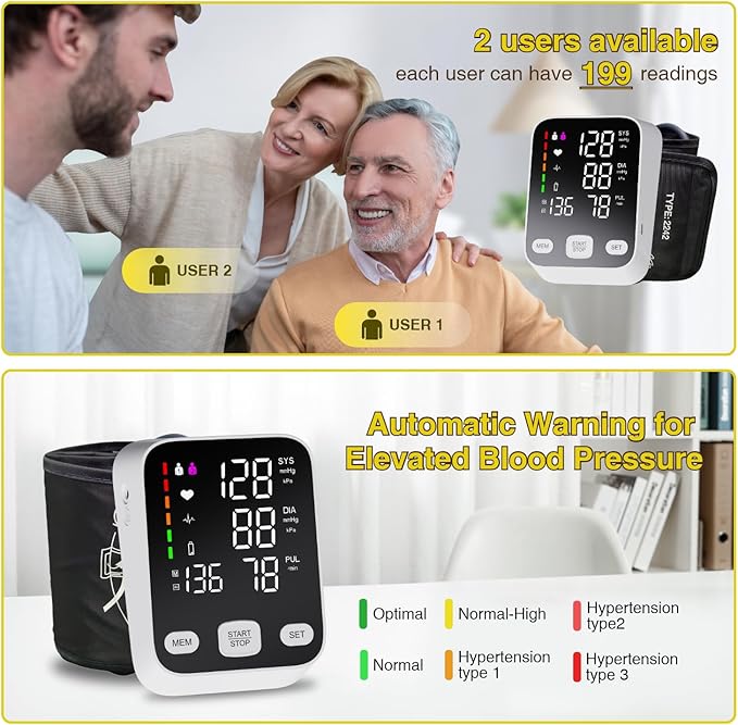 Upper Arm Electronic Blood Pressure Monitor, 6-Inch Extra Large Backlit Display, One-Button Operation, 2 Users availableOne, Pulse Rate Detection, Blood Pressure Monitors for Home Use