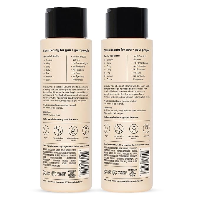 Odele Volumizing Sulfate-Free Shampoo & Conditioner Set, Adds Moisture, Shine, and Fullness for Straight or Wavy Hair Types, 13 Fl Oz Each (2-Pack)