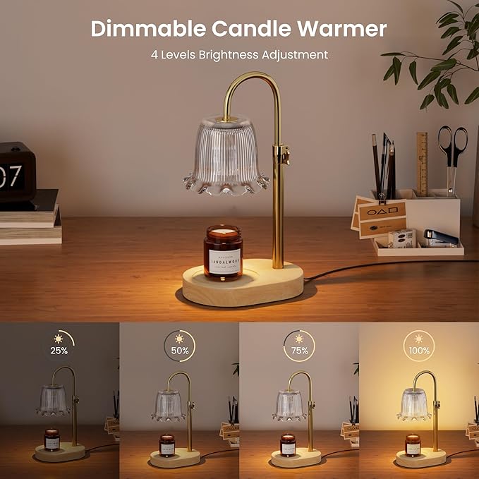 Candle Warmer Lamp with Timer Adjustable Height Candle Lamp Warmer 4 Level Dimmer Electric Wax Melt Warmer Vintage Home Decor for Scented Jar Candles House Warming & Birthday Gifts for Women
