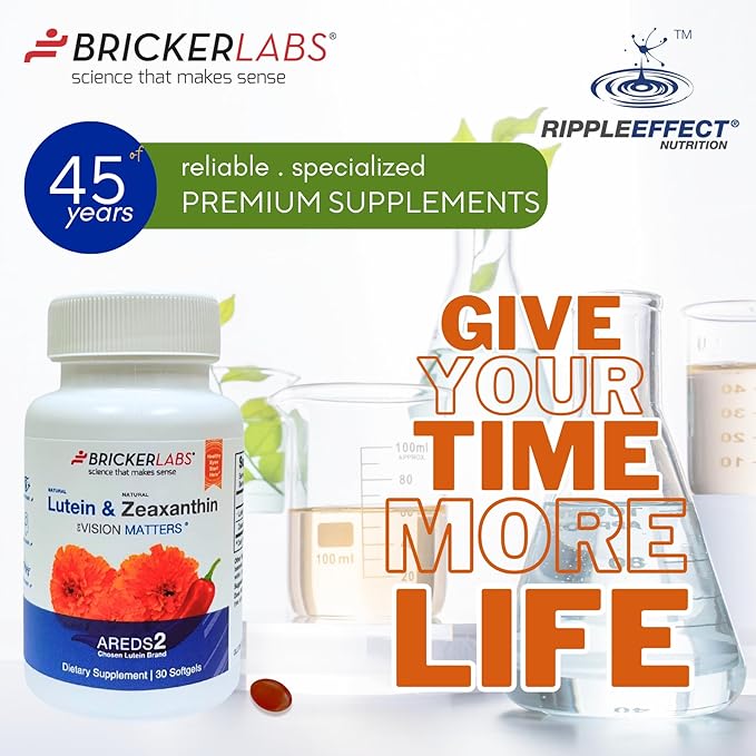 Bricker Labs Natural Lutein + Zeaxanthin Eye Supplement – Supports Eye, Brain, and Skin Health with Macular Carotenoids, Superior Bioavailability, AREDS2 Chosen Lutein Source – 60 Soft Gels