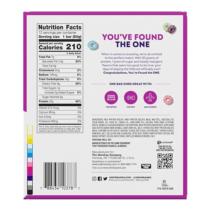 ONE Protein Bars, Fruity Cereal, Gluten Free with 20g Protein and 1g Sugar, Pantry Staples, 2.12 oz (12 Count), Packaging May Vary
