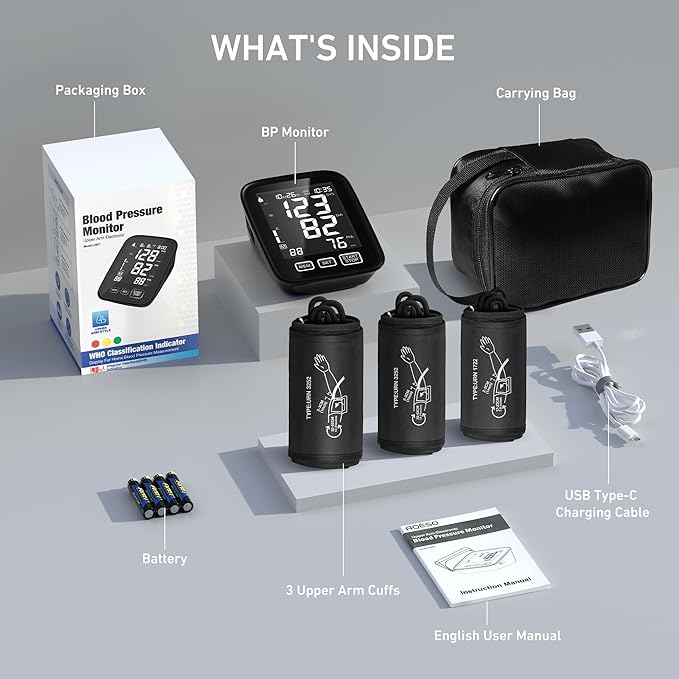 Blood Pressure Machine for Home Use - 3 Size Cuffs, Small 7"-9", Medium/Large 9"-17" and XL Extra Large 13"-21", Accurate Digital Automatic Upper Arm BP Monitor, Large Backlit Display, 3-User Mode