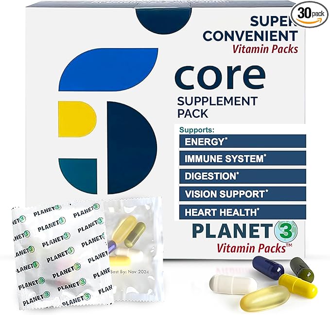 Daily Vitamin Packs for Men & Women – Immune Support with Elderberry, Vitamin C, Zinc & D3 – Multivitamin with Omega-3 for Heart Health, Probiotics, Methyl B12, Biotin, Lutein & Zeaxanthin – Planet 3