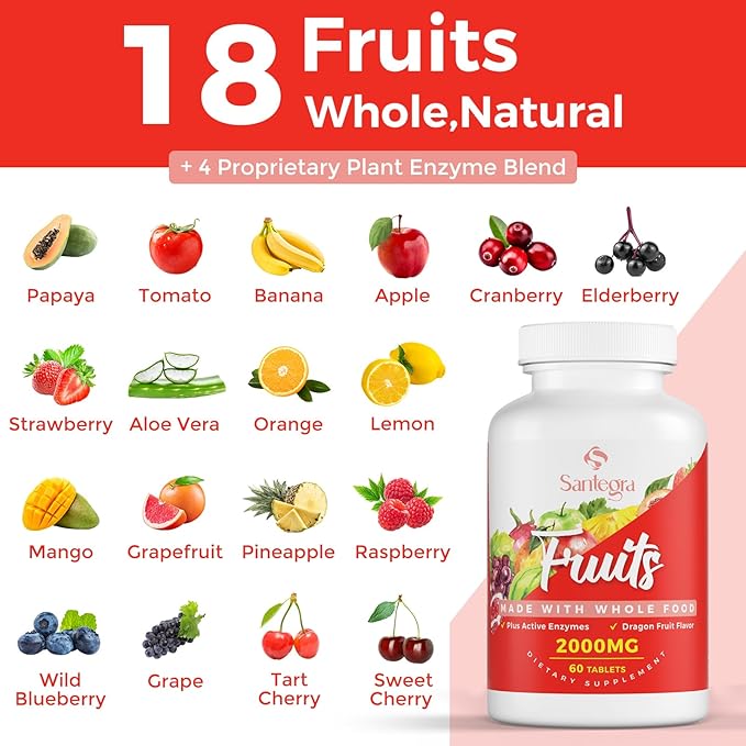 2000 MG Fruits and Vegetables Supplements, Natural Balance Over 35+ Fruits and Vegetables, 100% Whole Food Superfoods Fruit and Veggies Supplement, Energy Balance, Sugar-Free, Vegan, 120 Tablets