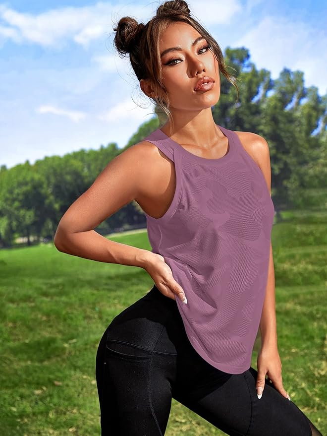 OYOANGLE Women's Camo Print Sleeveless Workout Shirts Exercise Running Tank Tops Active Gym Tops