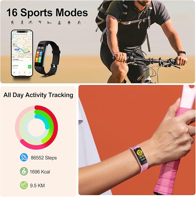 ENGERWALL Fitness Tracker with Step/Distance/Calories Counter, Activity Tracker with Heart Rate Monitor, Slim Style Watch IP68 Waterproof, Sleep Monitor Tracker, Pedometer Watch for Women Men Kids