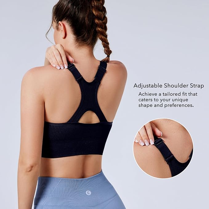 Evercute Adjustable Sports Bras for Women 3/4 Pack Racerback High Support Bras Padded Workout Bras Seamless Yoga Athletic Bra