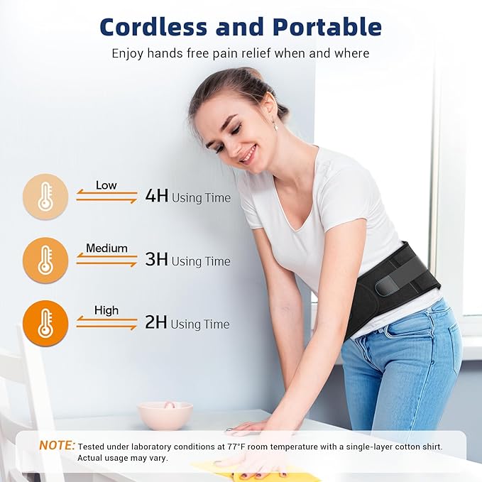 Comfytemp Cordless Heating Pad with Back Brace for Lower Back Pain Relief, Portable Wireless Heated Waist Belt Rechargeable Lumbar Support, 3 Heat 3 Timer, Birthday Gift for Men Women, 52"(No Massage)