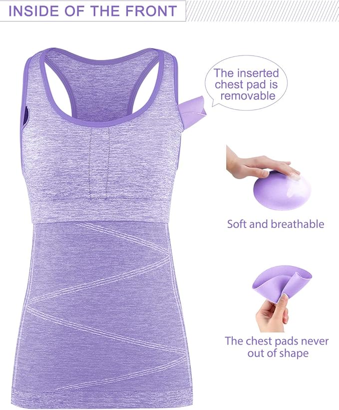Disbest Yoga Tank Top, Women's Performance Stretchy Quick Dry Sports Workout Running Top Vest with Removable Pads