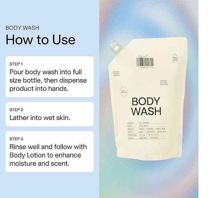 DedCool Body Wash Refill Xtra Milk | Nourishing Vegan Cleanser with Shea Butter, Aloe & Snow Mushroom | Non-Toxic, Carbon-Neutral Formula | Bergamot, White Musk & Amber Scent | 16 fl oz