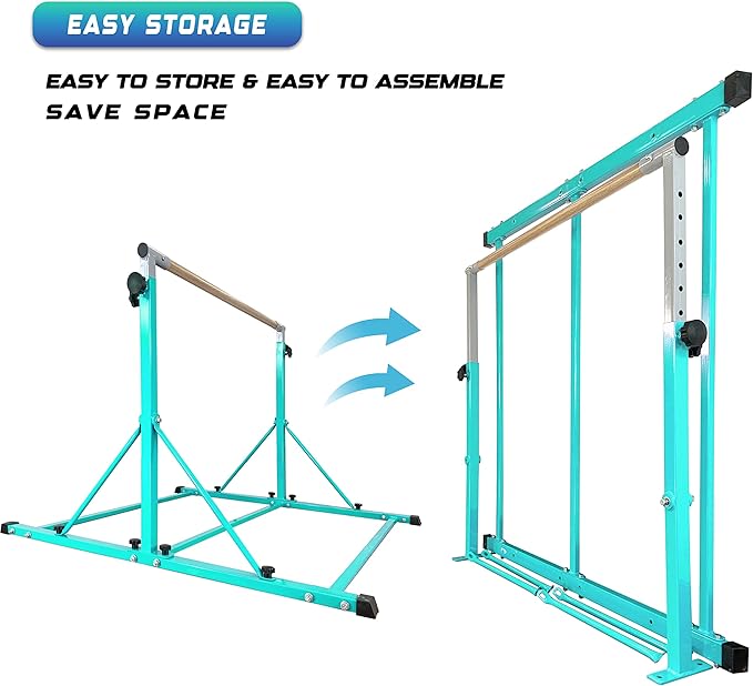 Gymnastic Bar for Kid and Teenage Ages 3-25, 5 FT / 6 FT Base Length, 5 FT / 6 FT Height, Gymnastic Kip Bar Horizontal Bar for Gymnast, Gymnastic Training Equipment for Home and Club Use