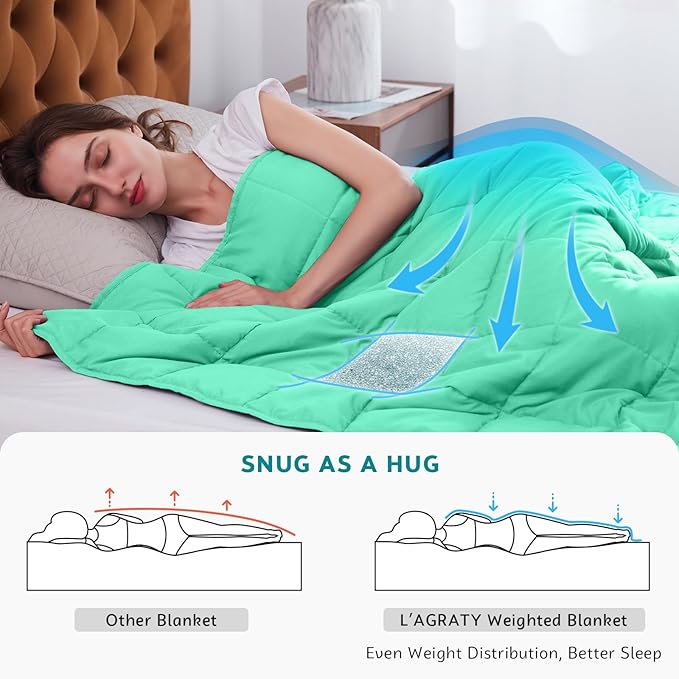 L'AGRATY Weighted Blanket - 60"x80" 15lbs Cooling Breathable Heavy Blanket Microfiber Material with Glass Beads for Adult All-Season Summer Fall Winter Soft Thick Comfort