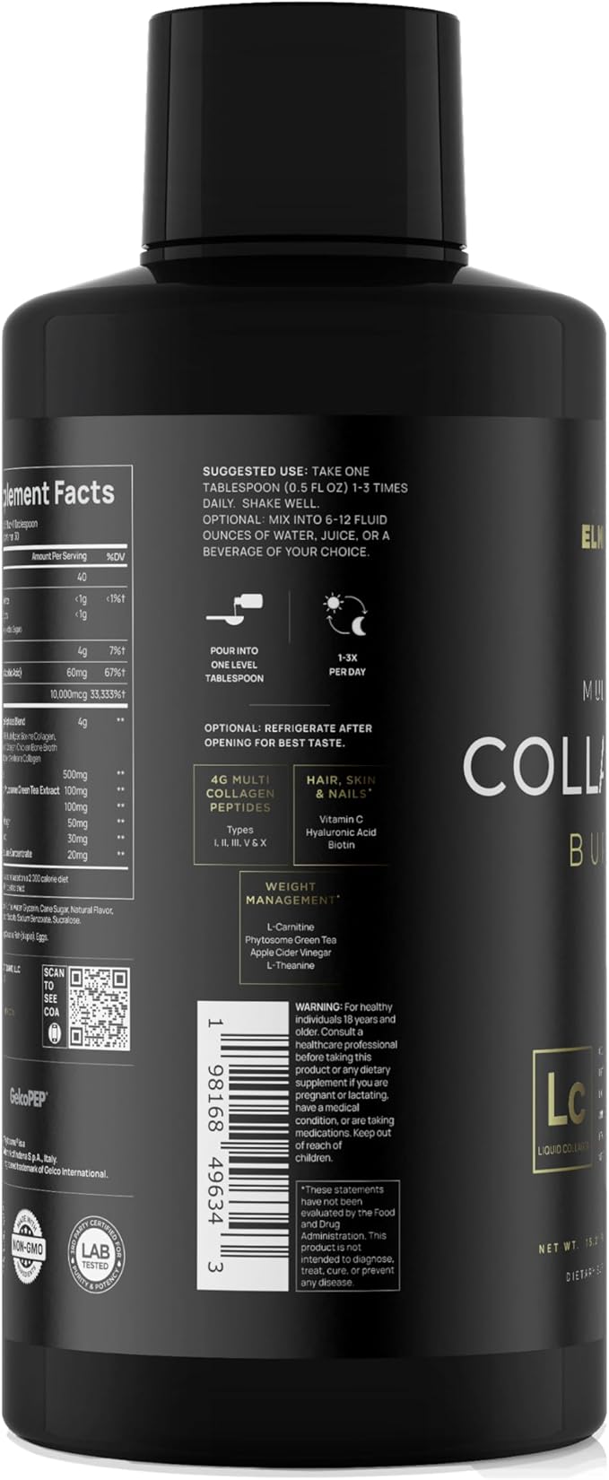 Premium Liquid Collagen for Women Weight Loss & Beauty w. Hyaluronic Acid, Biotin, L-Carnitine, Apple C Vinegar - Ultra Pure Multi Collagen Protein Shots Drink + Hair & Skin Liquid Vitamins - Colageno