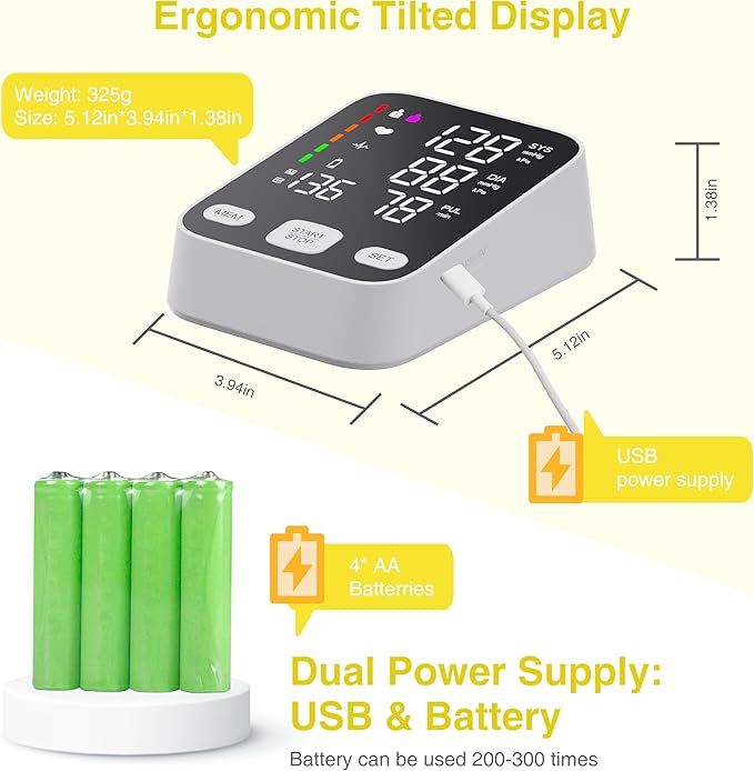 Upper Arm Electronic Blood Pressure Monitor, 6-Inch Extra Large Backlit Display, One-Button Operation, 2 Users availableOne, Pulse Rate Detection, Blood Pressure Monitors for Home Use