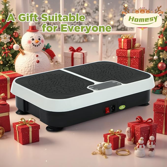Homesy Vibration Plate Exercise Machine, Vibrating Plate for Lymphatic Drainage, Full Body Shaking Workout Fitness Platform Board, Sport Gym Equipment for Weight Loss Fat Burner