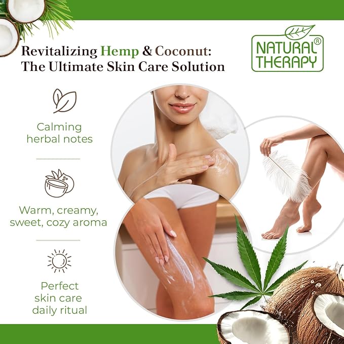 Natural Therapy Body Lotion for Women and Men with Hemp & Coconut Oils – Moisture Skin Care - Maximum Hydration Nourishing Body Moisturizer with Dead Sea Minerals – All Skin Types (16.9 fl. oz)