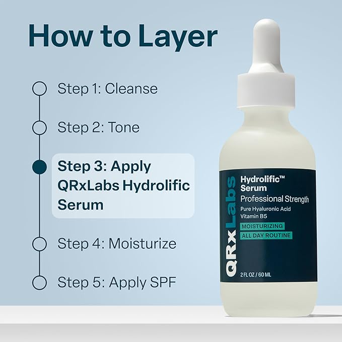 QRxLabs Hyaluronic Acid Serum with Vitamin B5-2 Fl Oz Hydrolific Serum - Deep Hydration & Superior Absorption - Chemical Peel Neutralizer - Paraben-Free & Cruelty-Free Beauty