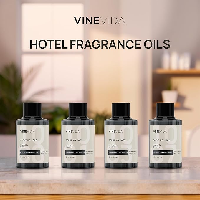 VINEVIDA (Pack of 4) Hotel Fragrance Collection Diffuser Oil - Hotel Scents Diffusers for Home - Cold Air Diffuser Oil - Hotel Scent Essential Oil, Diffuser Scents No. 1000, No.1001, No.1007, No.1003