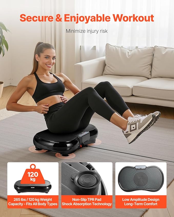 VEVOR Vibration Plate Exercise Machine, Whole Body Shaker for Lymphatic Drainage and Weight Loss, Home Workout Gym Fitness Equipment with 2 Resistance Bands, Vibrating Platform for Women Men