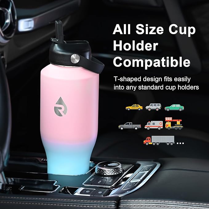 40 oz Insulated Water Bottle with Straw fit in Car Cup Holder, Triple Wall Vacuum Stainless Steel(Cold 48 hrs, Hot 24 hrs), Leakproof & Non-BPA, Hydro Travel Flask with Straw and Spout Lid
