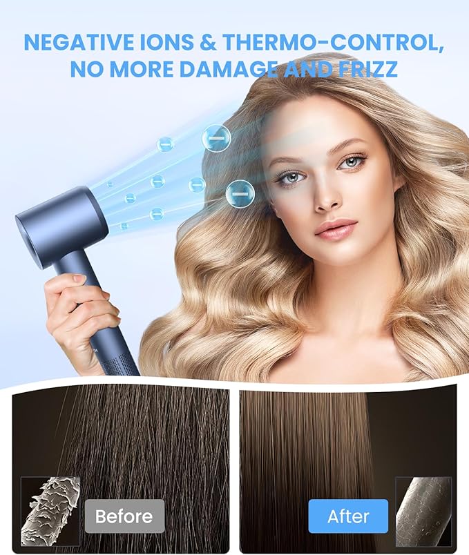 Hair Dryer, Ionic Blow Dryer, Professional High-Speed Hairdryer with 150,000 RPM Motor for Fast Drying, 5 Temps/3 Speeds Lightweight Hairdryer with Magnetic Nozzle for Home Travel Women Man