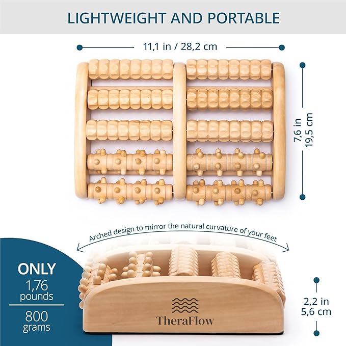 TheraFlow Wooden Foot Massager for Plantar Fasciitis Relief | Feet Roller for Neuropathy and Deep Tissue Massage | Relaxing Gifts for Mom and Dad, XL Dual Reflexology and Trigger Point Therapy
