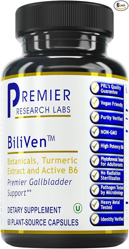 Premier Research Labs BiliVen -Gallbladder & Liver Cleanse Supplement, Gallbladder Support Pills with Artichoke Extract, Milk Thistle, Vitamin B6, Beet Root, Turmeric, Curcumin- 60 Vegetarian Capsules