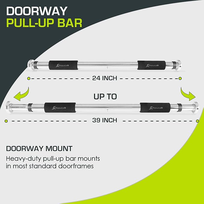ProsourceFit Multi-Grip Lite Pull Up/Chin Up Bar, Heavy Duty Doorway Upper Body Workout Bar for Home Gyms 24”-32”