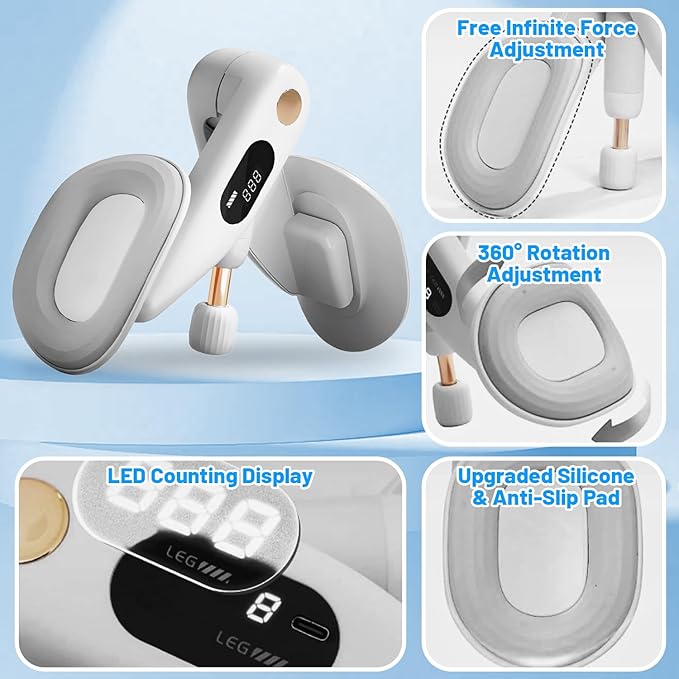 Thigh Master, Adjustable Thigh Trainer & Kegel Exerciser(10-70LB) with Leg Straps, Pelvic Floor Strengthener Devices for Women&Men, LED Counter, Postpartum Recovery, Home Gym Workout Equipment