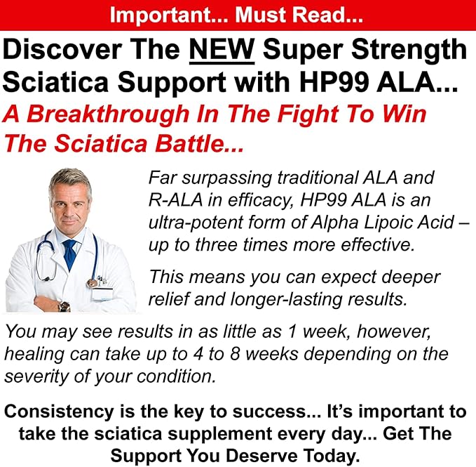 Sciatica Nerve Relief Supplement with 600 mg Alpha Lipoic Acid - Maximum Strength ALA Sciatic Support for Feet, Hands, Fingers, and Legs - Ultra Potent 18-in-1 Natural Nerve Vitamins - 120 Capsules