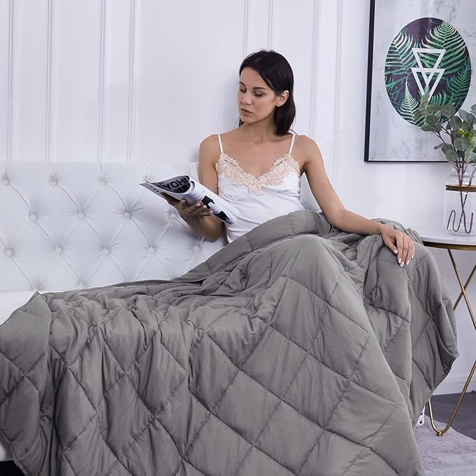 L'AGRATY Weighted Blanket - 60"x80" 20lbs Cooling Breathable Heavy Blanket Microfiber Material with Glass Beads for Adult All-Season Summer Fall Winter Soft Thick Comfort