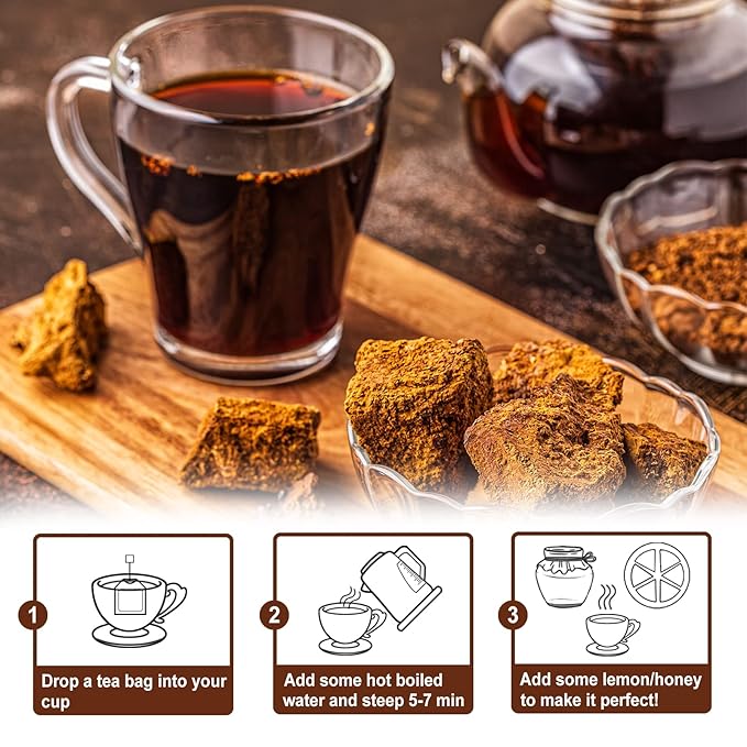 TEARELAE - Chaga Tea - 2g x 40 Count - Wild Harvest from Siberia - 100% Pure Natural Chaga Mushroom Tea Bag - Additive-Free - Non-GMO - Caffeine-free (Pack of 2)
