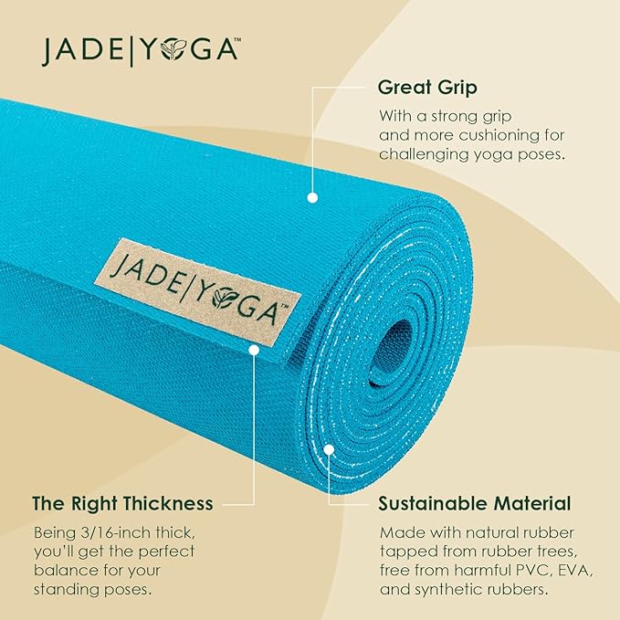 JadeYoga Harmony Yoga Mat - Durable & Thick Gym Fitness Mat, Non-Slip Natural Rubber Yoga Mat - Home Exercise & Stretching Mat, Workout Mat - Yoga, Pilates & Meditation for Women & Men