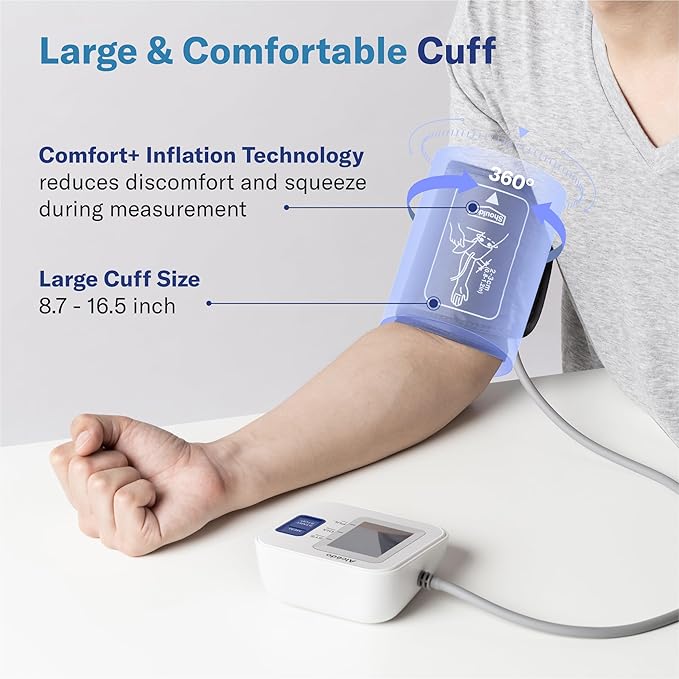Alcedo Blood Pressure Monitor for Home Use, Automatic Upper Arm BP Machine with Large Cuff 8.7" -16.5", 2X 120 Memory