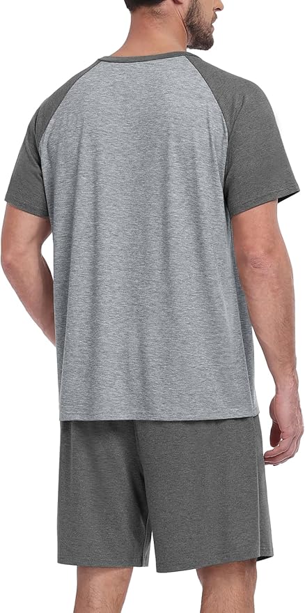 Mens Pajama Set Summer Pjs Sleepwear Lightweight Short Sleeve Pjs Soft Comfy Sleep Set With Pocket