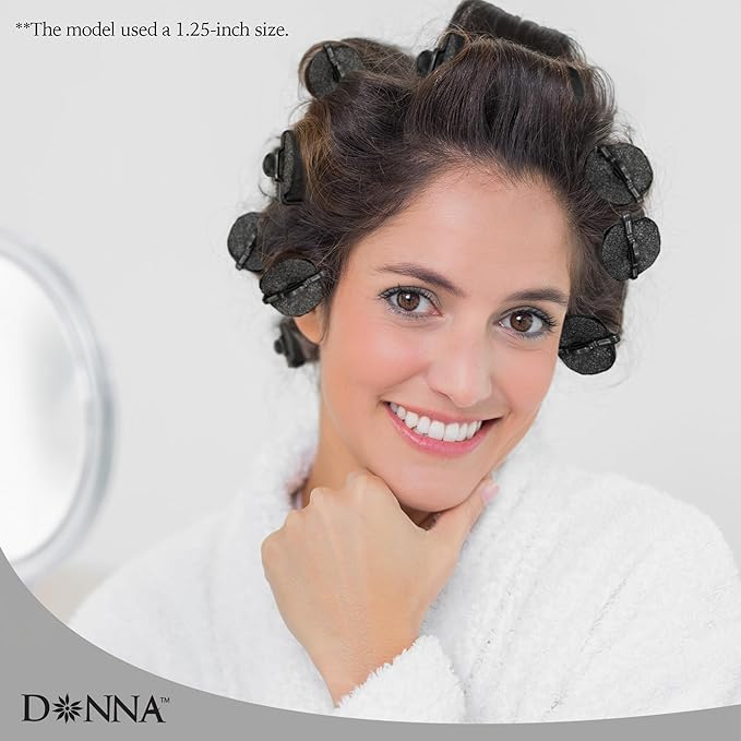 DONNA Silky Sastin Foam Roller 7/8"(D) MEDIUM 10PCS Hair Curlers with Clips for Heatless Hairdressing and Styling - BLACK