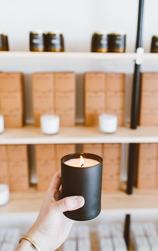 Calyan Wax Co. Soy Wax Candle, Lavender + Bergamot Scented Candle, 75 Hour Burn Time, Aromatherapy Soy Candles, Non Toxic & Vegan Soy Wax, Black Tumbler Scented Candles, 10.2oz