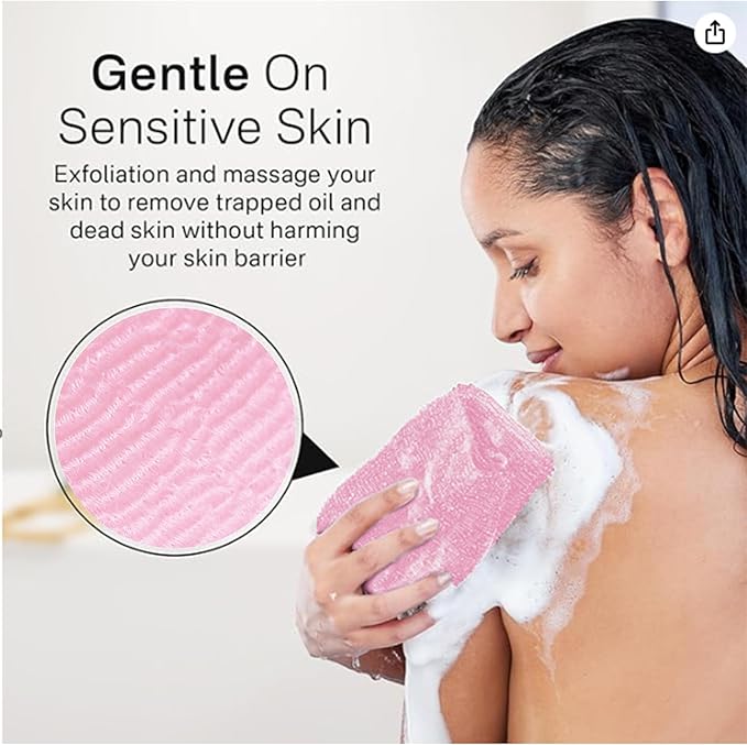Yiclick Exfoliating Body Scrubber, Back Scrubber for Shower Bath, Japanese Scrub Wash Cloth, Exfoliating Washcloth Towel for Men Women, Body Exfoliator Loofah Luffa Sponge Net Rag Back Washer (Pink)