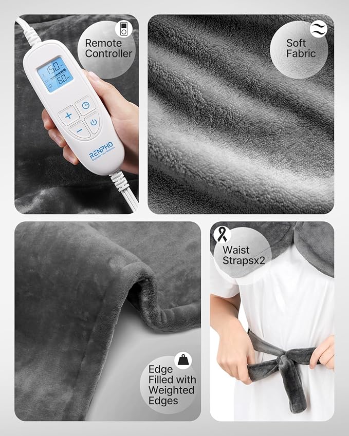 RENPHO Electric Heating Pad for Back Pain Relief, Birthday Christmas Gifts for Women Men Mom Dad Elderly, FSA Eligible Items Only List, Large Heat Pad for Neck Shoulders, 24"x33", ETL Certified, Gray