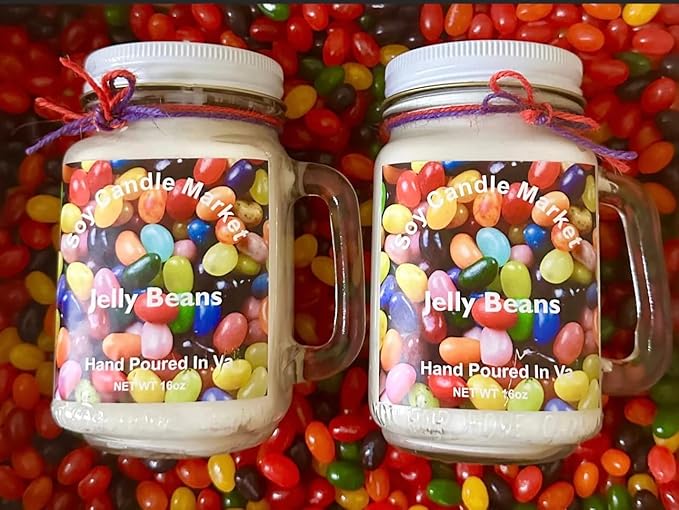 Soy Scented Candles | Handmade & Highly Aromatic Candles Burns Upto 85 Hours in Glass Jar - Perfect for Home Decor, Wedding, Birthday, Dinner (Jelly Beans, 12 oz)
