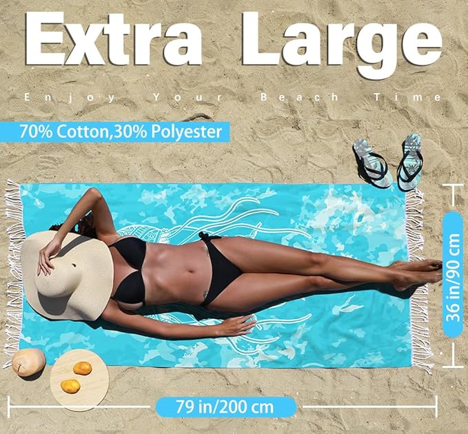 Thin Turkish Beach Towel Lightweight Quick Dry Absorbent Cotton Bathroom Bath Pool Swim Towels Extra Large Oversized Sand Free Beach Accessories Essentials Cloud Gifts for Adult
