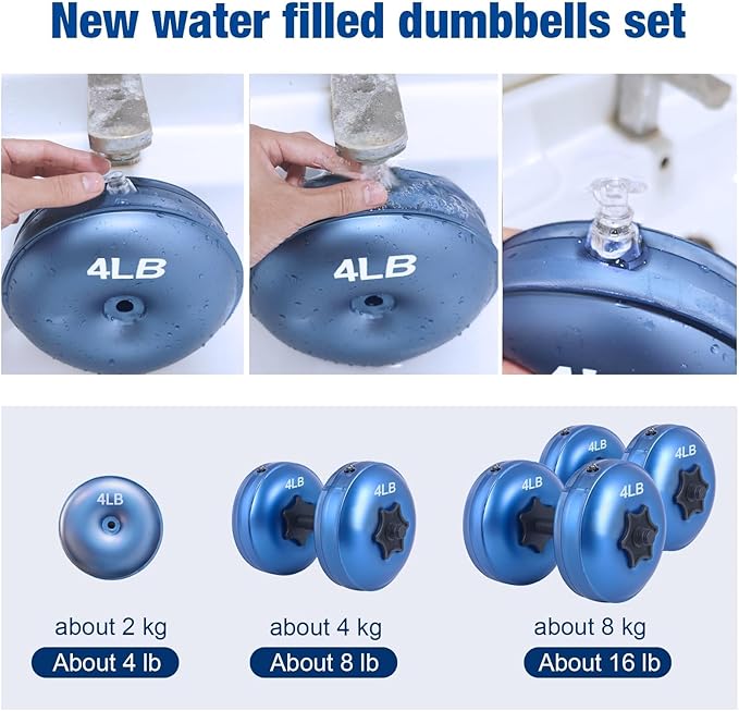 Water Filled Dumbbells Set - Water Filled Weights - Portable Travel Weights - Weights Adjustable Dumbbells - Portable Fitness Equipment - Strength Training - Fitness and Shaping