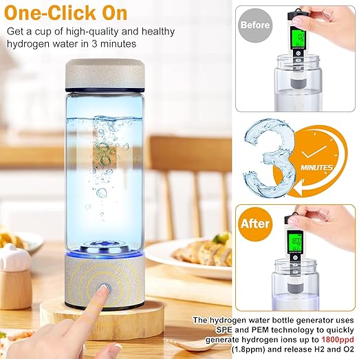 2025 Upgrade Hydrogen Water Bottle, Hydrogen Water Generator with Advanced SPE PEM Technology, 420ml(14OZ) Hydro Water Machine, Portable Water Ionizer for Office, Travel, Fitness & Everyday Hydration