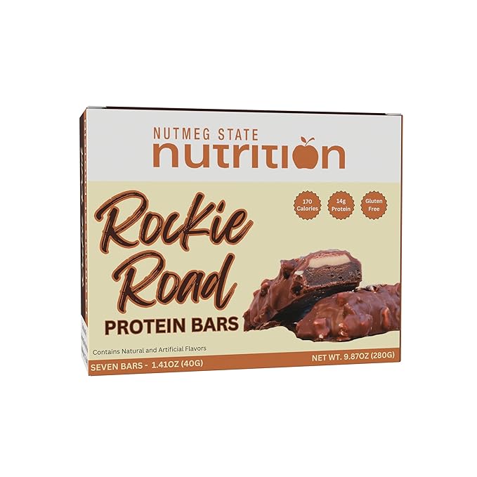 FITWISE - High Protein Layer Bars, 15g Protein, Low Calorie, Low Fat, Low Cholesterol, Aspartame Free, Vegetarian Breakfast Snack Bar, 7 Servings Per Box (Rockie Road)