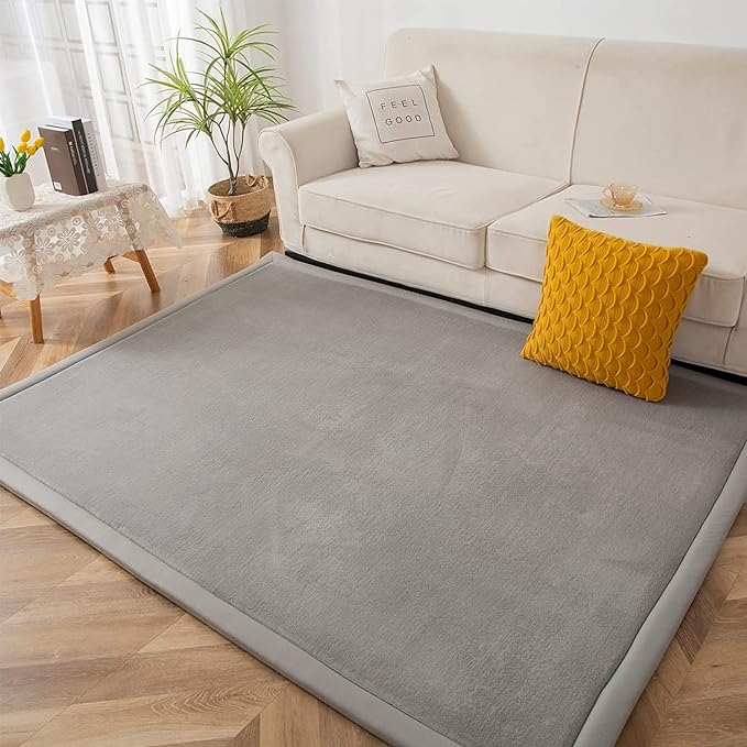 MAXYOYO Baby Play Mat, 1.2" Thick Memory Foam Soft Padded Carpet with Non-Slip Backing, 3x5 ft Japanese Tatami Rug Living Room for Kids, Toddler, Children, Nusery(Grey)